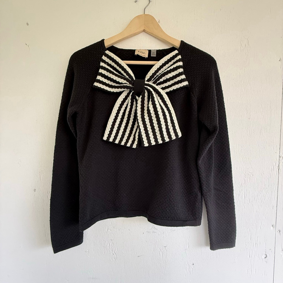 Elie Tahari Sweaters - Elie Tahari Black Knit Sweater with Oversized Striped Bow - M